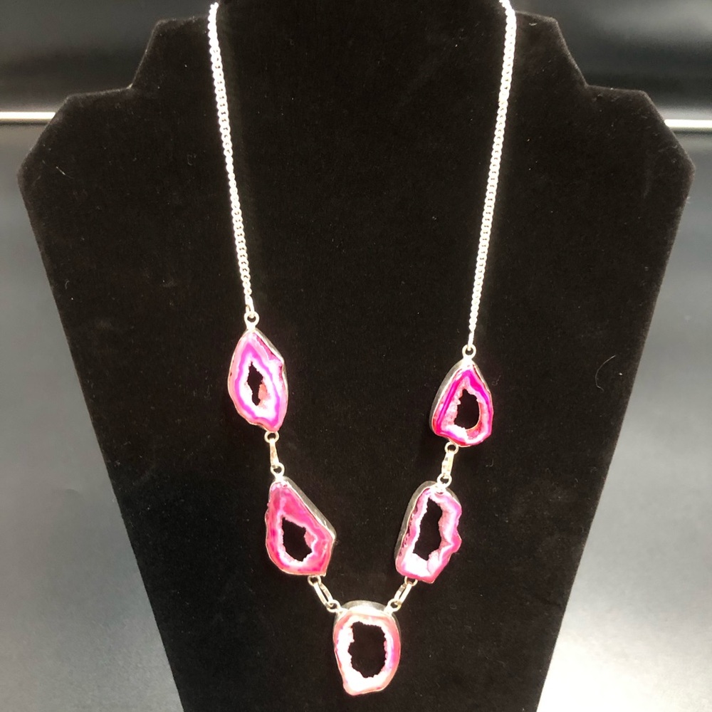 Pink Teardrop Silver Necklace